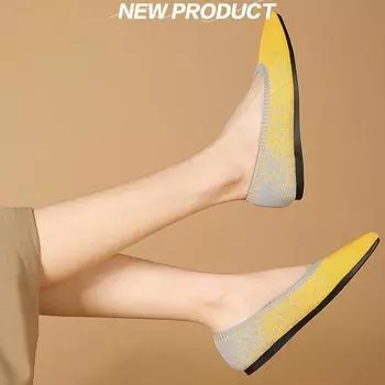 Мода 2024 года, женские туфли для отдыха, весна/лето/осень, трикотажные, дышащие, квадратная резиновая подошва, женская, красивая, модная 34(Foot22cm) чёрный