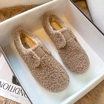 мода 2024 года женские туфли на плоской подошве из плюша, зимние теплые сапоги для снега, модный брендовый дизайн, повседневная верхняя одежда для офиса и банкета, большой размер 41-44 35 чёрный