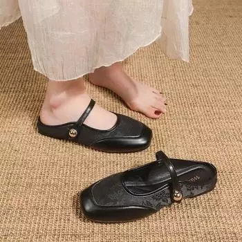 Мода 2024 года, женские туфли на плоской подошве, новые балетки, бархатные туфли Мэри Джейн с круглым носком, женские повседневные туфли-лоферы без застежек для женщин 38 чёрный