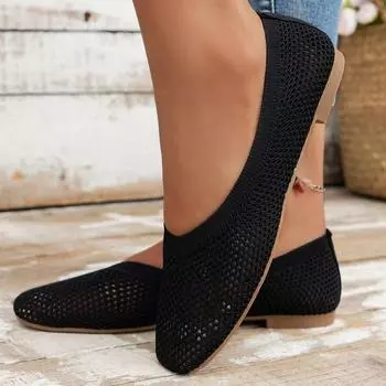 Мода 2024 года. Женские туфли с круглым носком, однотонные, вязаные, повседневные, дышащие, балетки на плоской подошве. Женские мокасины на плоской подошве из сетки. Zapatilla 36 бежевый