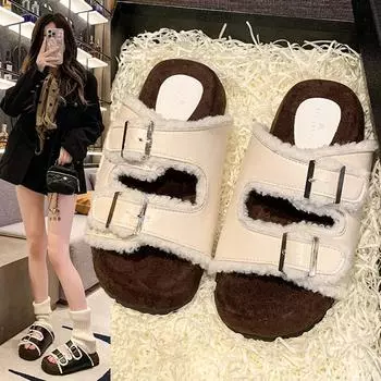 Мода 2024 года, женские замшевые теплые хлопковые тапочки, модные леопардовые тапочки с толстой подошвой и пряжкой, мягкие повседневные женские тапочки в стиле ретро 35 цветной печати леопарда