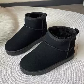 Мода 2024 года, женские зимние ботинки на плоской подошве с замшевой подошвой и плюшевой отделкой, теплая повседневная обувь, зимние новые толстые готические модные туфли для женщин, сапоги 36 малиновый