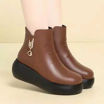 Мода 2024 года, женские зимние повседневные ботинки на платформе с высоким каблуком, женские замшевые флисовые ботинки с пряжкой-молнией, теплые зимние ботинки, каблук 6 см 35 чёрный