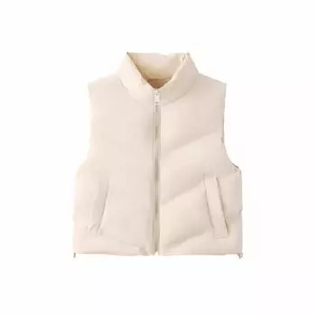 МОДА 2024 года. Женский новый универсальный жилет без рукавов с высоким воротом, теплая короткая хлопковая жилетка. Одежда. XS белый