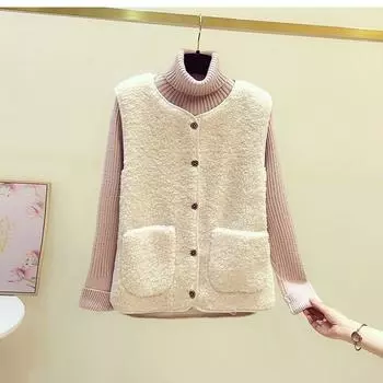 МОДА 2024 года жилет из искусственной овечьей шерсти для женщин, новый осенне-зимний вариант, корейская версия, универсальный женский жилет, внешний жилет, жилет, одежда S темно-коричневого