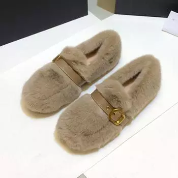 Мода 2024 года, зима, новые повседневные плюшевые туфли больших размеров, модные меховые женские туфли, легкие и теплые зимние ботинки One Step Lazy Pea Shoes 35 хаки
