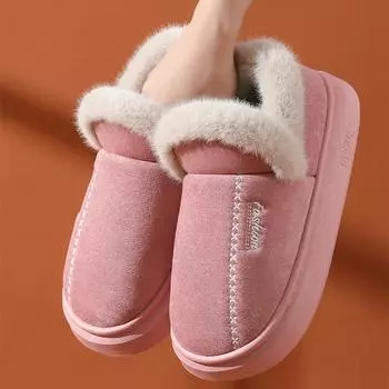 Мода 2024 года, зимние замшевые домашние тапочки для женщин, искусственный мех, закрытый носок, пара пушистых тапочек, новые легкие хлопковые туфли с мягкой подошвой 36-37 коричневый