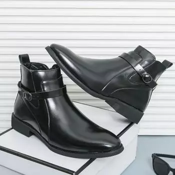 Мода 2024 года, зимняя хит продаж, уличная мода, рабочая обувь, высококачественные мужские высокие ботильоны, банкетные остроносые мужские формальные туфли 38 чёрный