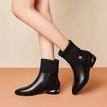 Мода 2024 года, зимняя мода, женские ботинки «Челси», зимние теплые ботинки для снега, женские элегантные туфли на толстом каблуке и металлической платформе с удобными ботинками Bota 34