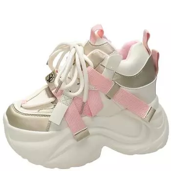 Мода 2024 года, зимняя повседневная кожаная обувь на каблуке 10 см, женские теплые меховые кроссовки на высокой платформе, толстая подошва, плюшевые спортивные туфли для папы, Zapatos Mujer 34 розовый