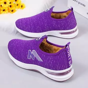 Мода 2024 года, зимняя традиционная Пекинская хлопковая обувь, женские флисовые утолщенные кроссовки, теплые нескользящие туфли для мам среднего возраста с хлопковой подкладкой 36 чёрный