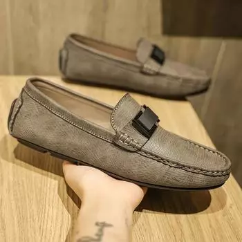 Мода 2024 годаМужская повседневная кожаная обувьВысококачественные лоферы из натуральной кожиУдобная домашняя повседневная обувь для водителяМужская кожаная обувь 38 чёрный