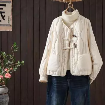 МОДА 2024 Китайский короткий легкий пуховик женский маленький зимний корейский вариант модный круглый вырез универсальный белый утиный пух Одежда M