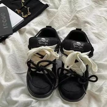 Мода 2024 Кроссовки Женская Обувь Спортивная Дизайнерская Женская Вулканизированная Обувь Кроссовки Сетчатые Весна Осень Шнуровка Женские 36 чёрный