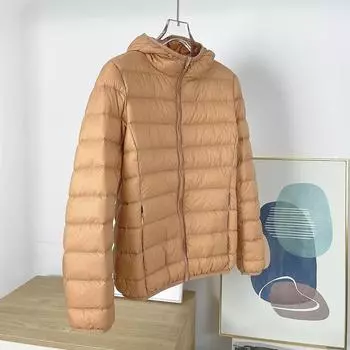 МОДА 2024 Легкая куртка-пуховик женская с капюшоном короткая портативная высококачественная 90% белая утиная пуховая универсальная куртка модная одежда S оранжевый