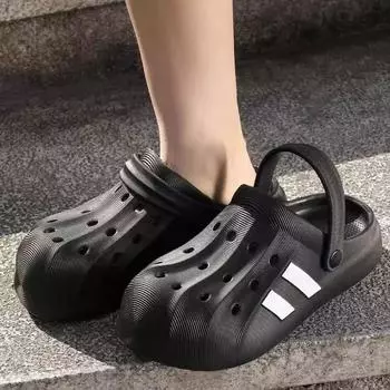 мода 2024 летние мужские тапочки модные туфли с толстым дном сандалии из ЭВА противоскользящие тапочки Baotou уличные пляжные женские садовые туфли 40-41 чёрный