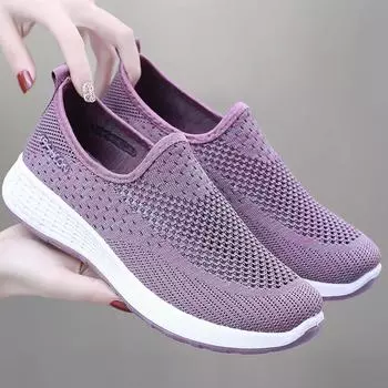 мода 2024 Летние женские кроссовки Slip on Soft Женская обувь Плоские повседневные носки Туфли женские сетчатые лоферы Модные вулканизированные теннисные туфли 36