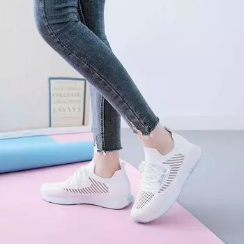 мода 2024 Летняя мода Новые Летающие Тканые Удобные Женские Кроссовки Дышащие Кроссовки Повседневная Спортивная Обувь Бесплатная Доставка 39 чёрный