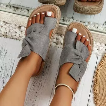 Мода 2024 Летняя мода Новые женские банты однотонные повседневные шлепанцы 36 чёрный