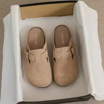 мода 2024 летняя женская верхняя одежда тапочки из коровьей кожи дизайн женские повседневные балетки Baotou корейский стиль кожаные мюли бесплатная доставка 41-43 35 коричневый