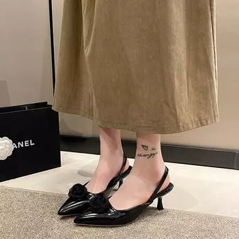 Мода 2024 Лето Брендовые женские босоножки с открытой пяткой на высоком каблуке Модные с бантом и острым носком Слипоны для женщин Элегантные формальные туфли на высоком каблуке 34 чёрный