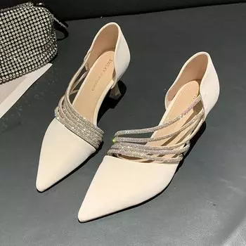 мода 2024 Лето и Осень Женские Туфли На Высоком Каблуке Новые Босоножки Мода Шпильки 33 бежевый