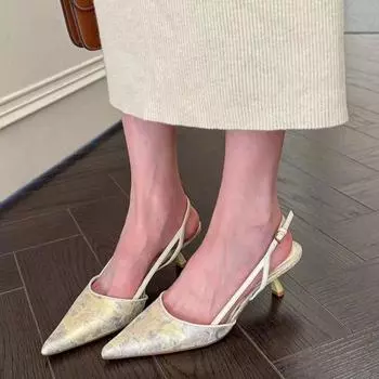 Мода 2024 Лето Новая мода однотонные остроносые туфли с коротким носком для женщин Удобные босоножки на высоком каблуке для женщин 34 серый