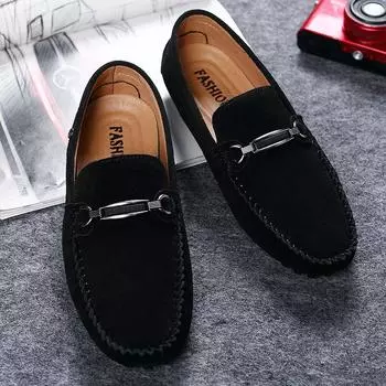 Мода 2024 Лето Новое поступление Мужские лоферы Мягкие мокасины Мужская кожаная обувь Нескользящие мужские балетки для вождения в британском стиле Прогулочная обувь 38 чёрный