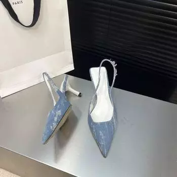 Мода 2024 Лето Новые Брендовые Женские Туфли Слингбэк Босоножки С Заостренным Носом Без Застежек Для Женщин Тонкий Высокий Каблук Женские Элегантные Туфли-Лодочки 35 чёрный