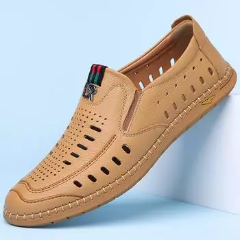 Мода 2024 Лето Новые дизайнерские туфли Hallow Out для мужчин Модные повседневные сандалии мужские Легкие дышащие мокасины из коровьей кожи для мужчин 38