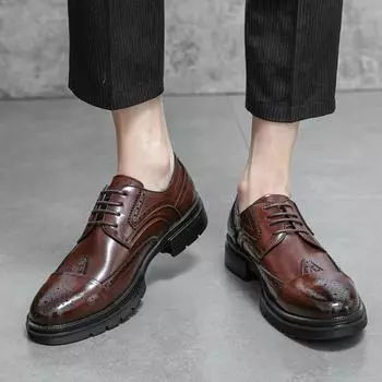 Мода 2024 Лето Новые мужские кожаные туфли Броги Повседневная защитная обувь Мужская обувь из натуральной кожи для работы Деловые повседневные кроссовки 38-46 37 чёрный