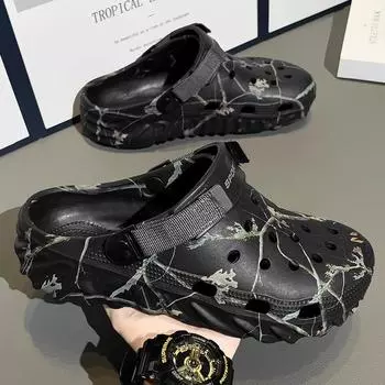 Мода 2024 Лето Новые мужские тапочки Уличные садовые сабо Мужская повседневная обувь Модные роскошные сандалии Комфортные домашние мягкие тапочки 40-45 40 чёрный