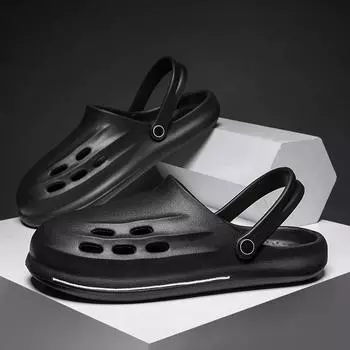 Мода 2024 Лето Новые мужские тапочки Уличные садовые сабо Мужская повседневная обувь Модные роскошные сандалии Комфортные домашние мягкие тапочки 40-45 40 чёрный