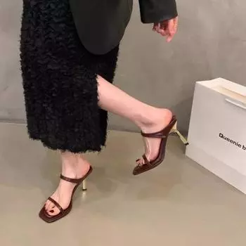 Мода 2024 Лето Новый Леопардовый Принт Дизайнерские Туфли На Высоком Каблуке Женские Босоножки На Высоком Каблуке Модные Женские Туфли На Высоком Каблуке С Небольшим Носом 35 чёрный