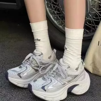 мода 2024 Лето Женская мода шнуровка толстая подошва кроссовки дышащая повседневная обувь для ходьбы 35
