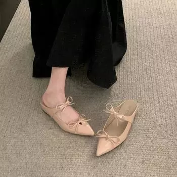 мода 2024 Лето Женские Мюли с острым носком Тапочки Модные Женские Пляжные Шлепанцы Бабочка Женские Туфли На Плоской Подошве 35 розовый