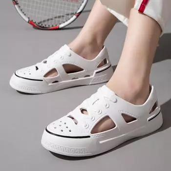 мода 2024 Лето Женские сандалии Мужские сандалии ЭВА Мужская повседневная обувь Обувь с дырками Плоские туфли на мягкой подошве Тапочки sandalias de mujeres en oferta 36 чёрный