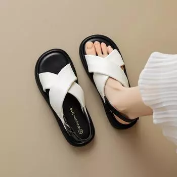 Мода 2024 Лето Женские Уличные Плоские Сандалии Корейский Стиль Простые Модные Плоские Туфли Женская Повседневная Обувь Бесплатная Доставка Размер 41-43 35 слоновая кость