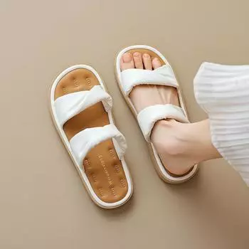 Мода 2024 Лето Женские Уличные Плоские Тапочки Корейский Стиль Простые Модные Тапочки Женская Повседневная Обувь Бесплатная Доставка Размер 41-43 35 слоновая кость