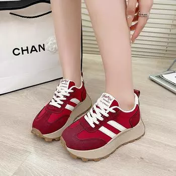 мода 2024 модная осень новая женская однотонная полосатая повседневная простая спортивная обувь на шнуровке 35 бежевый