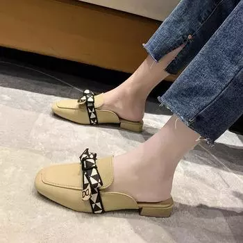 Мода 2024 Новая осенняя женская мода квадратный носок лента бант декорированный толстый каблук элегантные туфли 35 бежевый