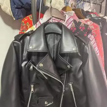 МОДА 2024 новая женская куртка из искусственной кожи для мотоцикла кожаная куртка Одежда XS чёрный