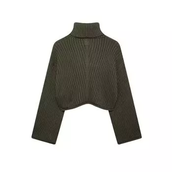 МОДА 2024 новая женская одежда ретро свободная повседневная водолазка ребристый короткий вязаный свитер Одежда S