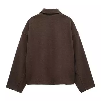 МОДА 2024 Новая женская ретро свободная повседневная шерстяная куртка с длинным рукавом на молнии с лацканами Куртка Одежда S