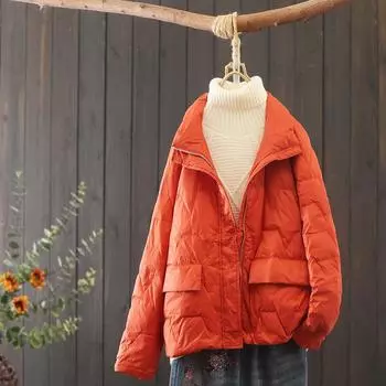 МОДА 2024 Новая зимняя литература и искусство вентилятор ромб пуховик женский короткий маленький свободный повседневный мода иностранная одежда S хаки