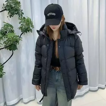 МОДА 2024 Новинка 90 Белый Гусиный Пух Пушистый Теплый Короткий Пух Женская Толстая Капюшон Зимняя Модная Одежда S чёрный