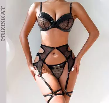 мода 2024 Новое сложное художественное модное сетчатое прозрачное сексуальное нижнее белье из четырех предметов Onlyfans S