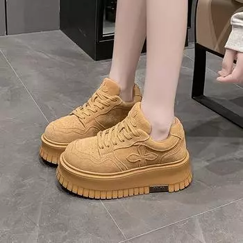 Мода 2024 Новые кожаные женские белые повседневные кроссовки дышащие женские вулканизированные туфли спортивные для ходьбы беговые туфли на платформе 35 бежевый