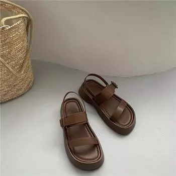 Мода 2024 Новые летние сандалии-гладиаторы Модные туфли на плоской подошве с открытым носком и ремешком на щиколотке Size 35(foot 22.5cm) коричневый