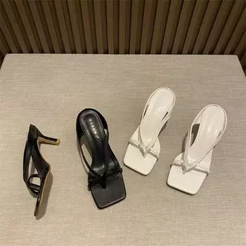 Мода 2024 Новые летние тапочки Женская обувь Модные сексуальные тонкие каблуки Шлепанцы Женская обувь Высокие каблуки Сексуальные женские тапочки 38 белый